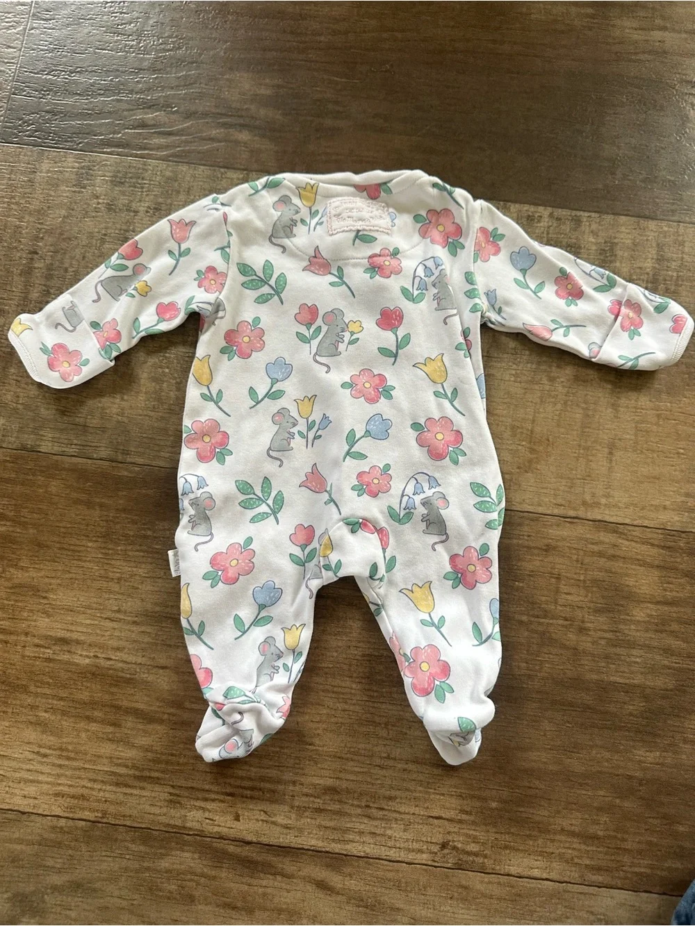 Jojo Maman Bebe floral and mouse snap footie sleep and play